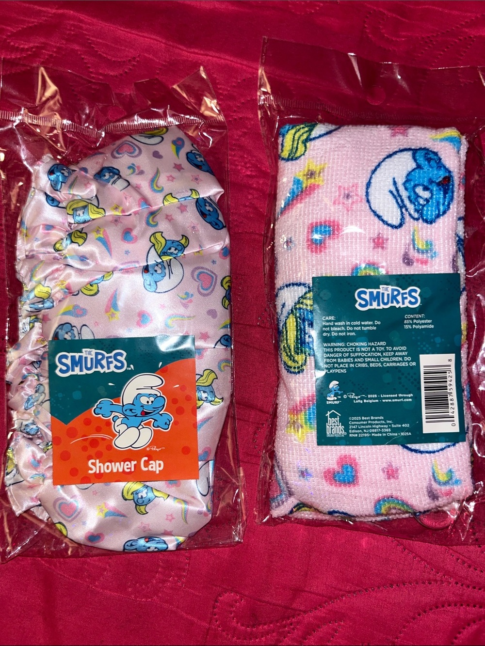 The Smurfs Pink Shower Cap & Hair Towel Set - Blue Smurf Print